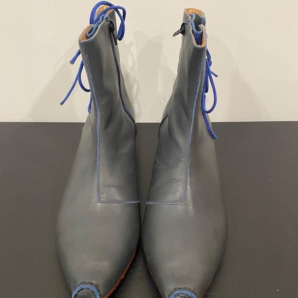 John Fluevog NORTHWOOD LE TUBE BLUE GREY LEATHER BOOT - Picture 2 of 6